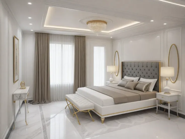 masterpiece, modern ((( bedroom : 1.3 ))) space, luxurious, aristocratic interior design, royal space, ((super detail :1.3))), n...