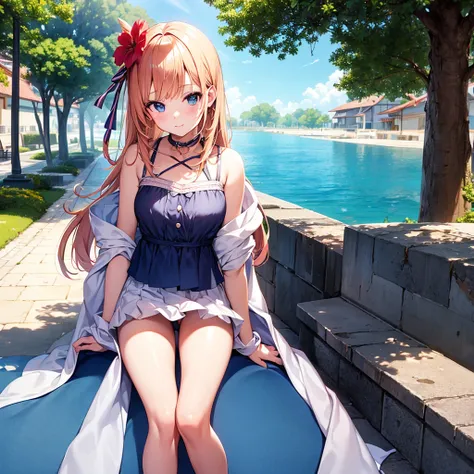 Beautiful anime girl, young, summer vacation lookbook