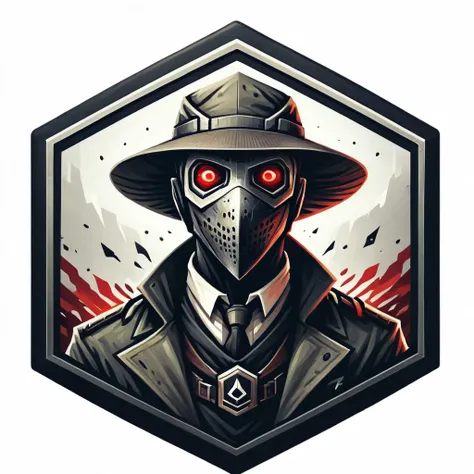 Badgetype,solo badge,counter strike2 type badge,solo,looking at viewer,red eyes,1boy,male focus,no humans,mask,glowing,white background,portrait,straight-on,plague doctor
