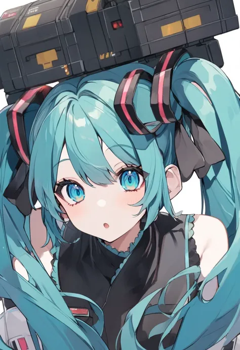 hatsune miku、wearing a black ribbon、mine system、cute、perfect face、perfect eyes、perfect nose、perfect mouth