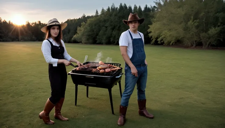 1boy, cowboy, barbecue, grill, dutch oven, hat, boots, horse, outdoor, realistic, hyper-realistic, photorealistic,ultra-detailed,(realistic,photorealistic,photo-realistic:1.37),vivid colors,dramatic lighting,