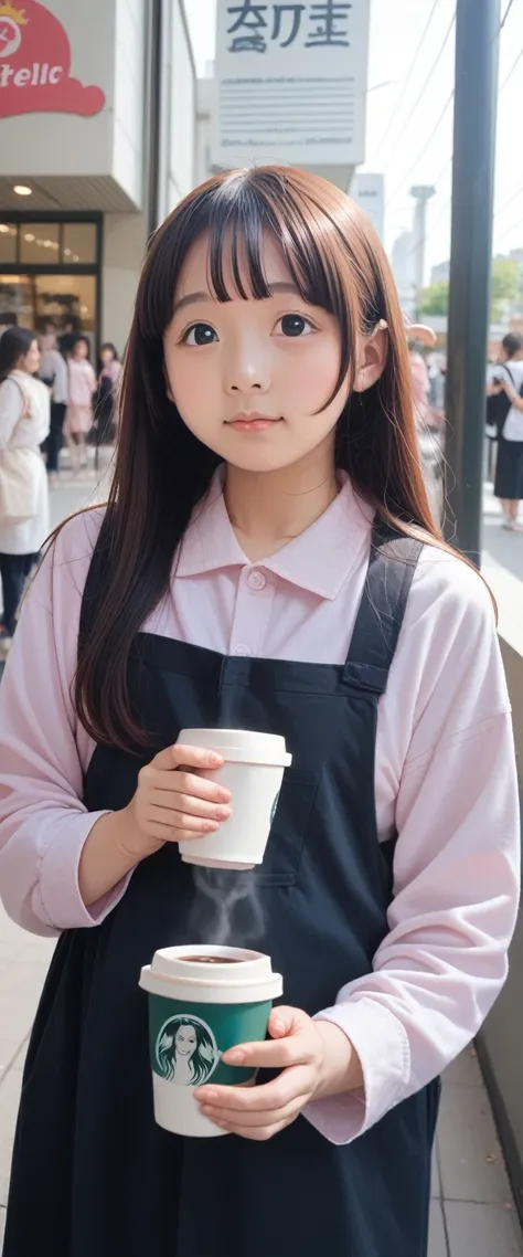 A lady holding a cup of coffee, Anime girls in real life, realistic Young anime girl, portrait of Cute anime girl, Cute and natural anime face, Kawaii realistic portrait, Realistic anime 3D 风格, Cute kawaii girl, Charming anime girl, Realistic anime, myster...