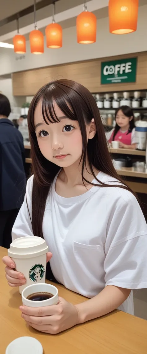 A lady holding a cup of coffee, Anime girls in real life, realistic Young anime girl, portrait of Cute anime girl, Cute and natural anime face, Kawaii realistic portrait, Realistic anime 3D 风格, Cute kawaii girl, Charming anime girl, Realistic anime, myster...