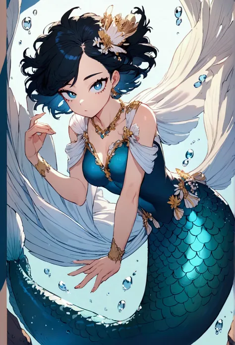 My hero academia, girl, black short hair and blue eyes, mermaid