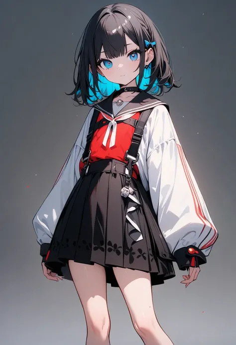 high quality, 最high quality、 Stylish design, (((The cutest girl))), ((Thin legs))、(((最high quality))), High resolution, ((detailed)), ((masterpiece)), ((Super detailed)), 17-year-old girl、((Black Hair,Inner Color))