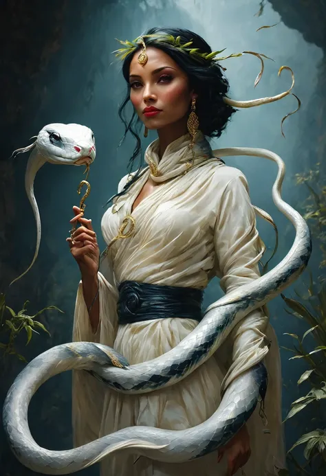 Beautiful woman with white snake