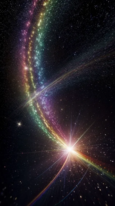 star shattering into a bright rainbow 