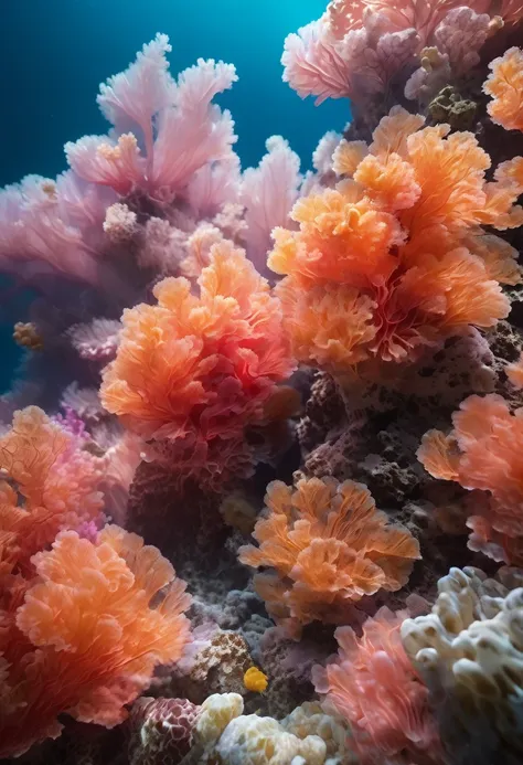 Close up of soft coral on the sea floor made of glass candy paper，abstract，Chen Jialing