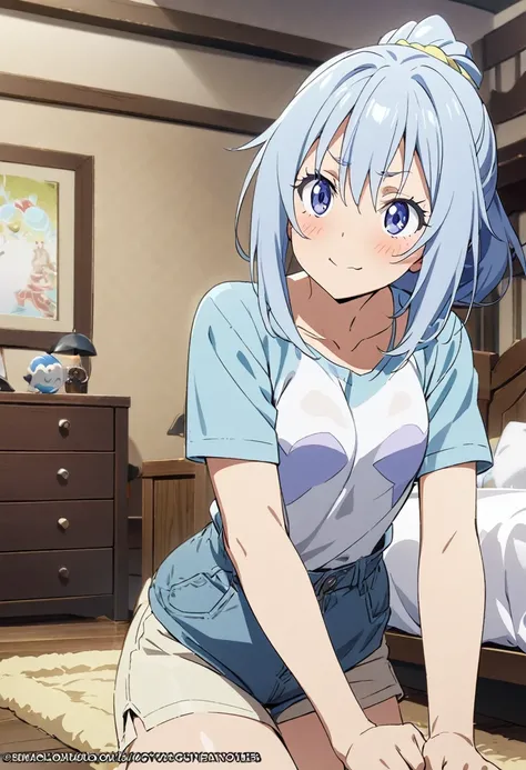 1girl, rimulu(tensei shitara slime datta ken), tensei shitara slime datta ken,shirt,shorts,room,masterpiece, best quality, absurdres,