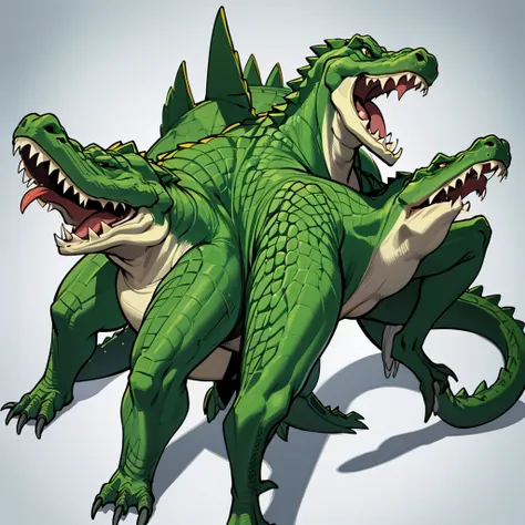 (full body character concept、group)、best illustrations、best quality、((((no humans)))), reptiles,, green body, crocodile human, m...