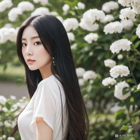 a woman with long hair,eyes black, korean girl, beautiful south korean woman, Asian characteristics, Hwasa do MAMAMOO , korean woman, beautiful young korean woman, Gongbi, gorgeous young korean woman, role model | artgerm,  Chinesa, beautiful asian girl, I...