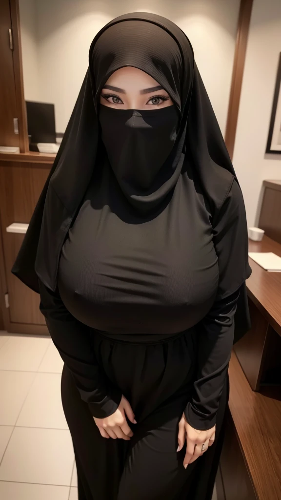 8K, high quality, nice lighting, soft lighting, realistic, dark eyes, sexy, big breasts, thighs, wide hips, arabic dress, black dress, Jewelry, sexy lady, asian, hijab, niqab, sexy pose, showing big thighs, nice body, natural largest breast, wearing rings ...