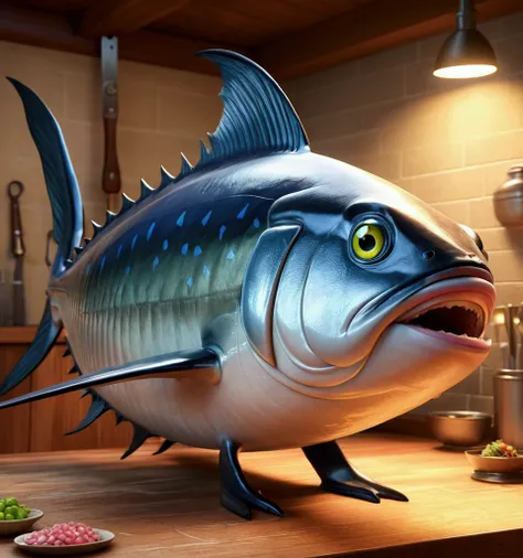 Huge tuna, pixar cartoon style，masterpiece, best quality