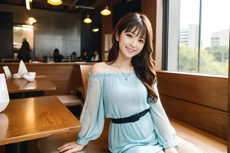 (Highest quality, masterpiece, Realistic, Very detailed, Ultra-high resolution, to be born:1.3), (Three Girls:1.5), beautiful, Japanese, Age 27, restaurant, (Close Bonds, 、I can see your underwear、、Random Color), (smile), (bangs), high waist, necklace, (of...