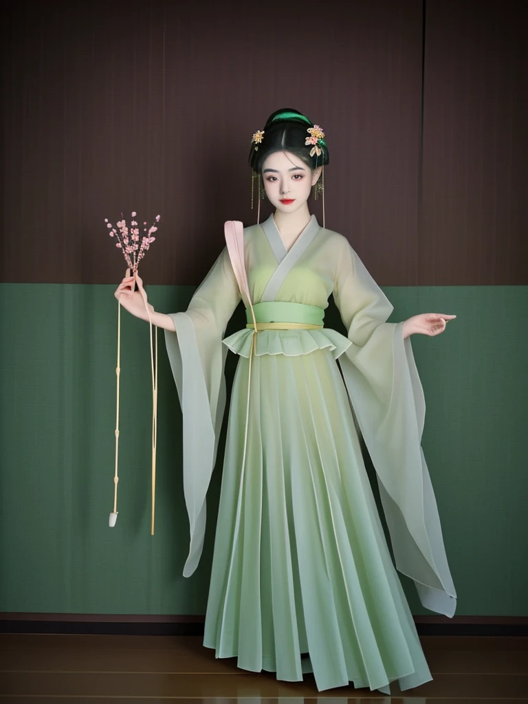 Xingxian，apricot，Apricot blossoms on the head，Apparition，Dryad，Green makeup jadeite，Dan face Sai rouge。The starry eye is still bright，The moth eyebrows are beautiful and aligned。The bottom line is a five-color plum light red dress，Wear a garment lighter th...