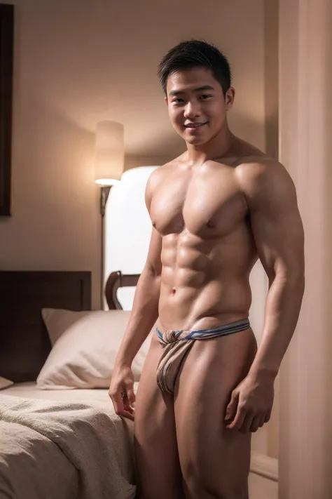 1boy, (Black Eyes), happy smile,Thai boy,18 years old,man hot nerd,young, very fat body, slender, fat body build, child-like,White Teenage boy,Close-up photo,full body photo ,RAW photo,male, shirtless, white background, amm mc outfit, very attractive, blur...