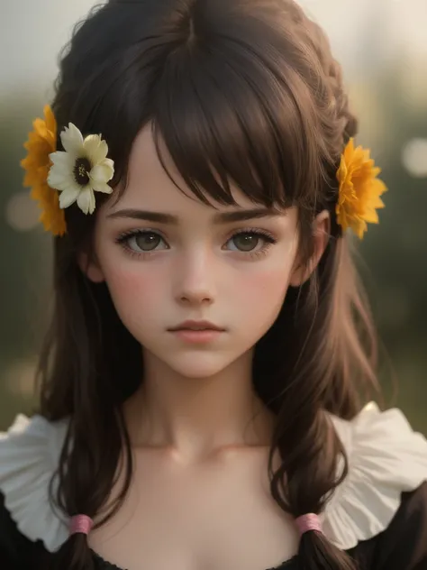 masterpiece,best quality,  illustration,style of Philip Lorca diCorcia,
cinematic film still portrait of young girl aged 12yo, flowers, 1girl, solo, long_hair, pretty face, 
.shallow depth of field, vignette, highly detailed, high budget, bokeh, cinemascop...