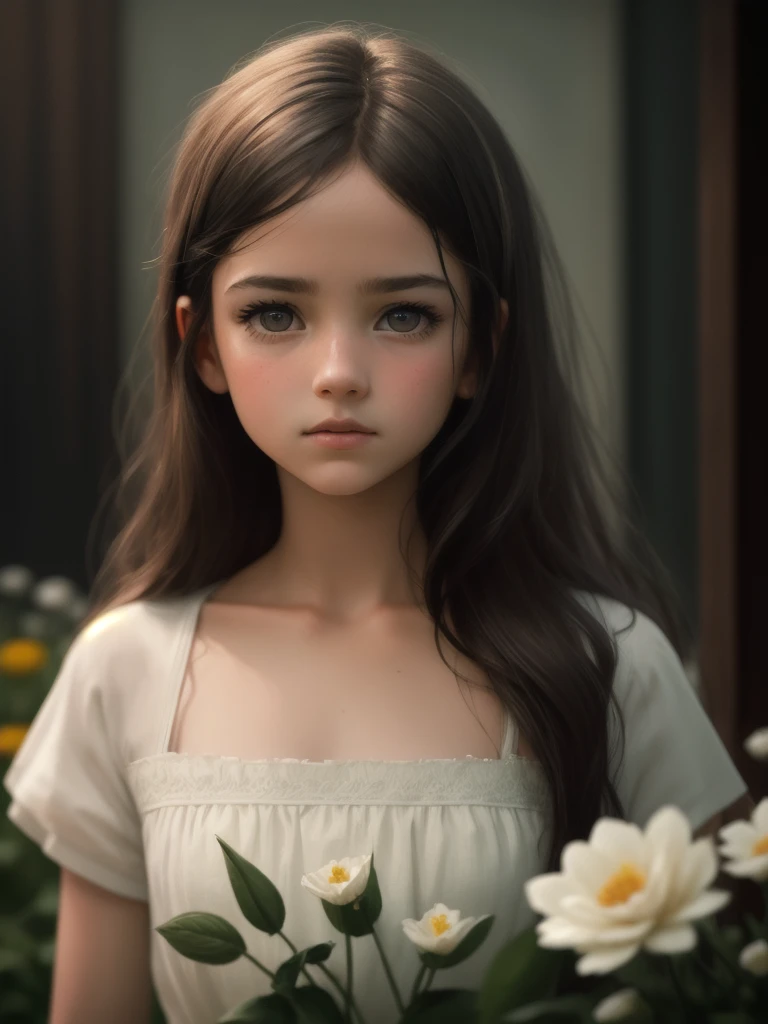 masterpiece,best quality,  illustration,style of Philip Lorca diCorcia,
cinematic film still portrait of young girl aged 12yo, flowers, 1girl, solo, long_hair, pretty face, 
.shallow depth of field, vignette, highly detailed, high budget, bokeh, cinemascop...