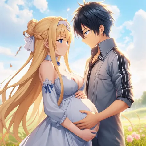 score_9, score_8_up, score_7_up, source_anime,masterpiece,best quality,highres,absurdres,official art,official style,source_anime,anime screencap,anime coloring,megami magazine,anime,animated,explicit,alice zuberg,look to the right,pregnant bangs, blue eye...