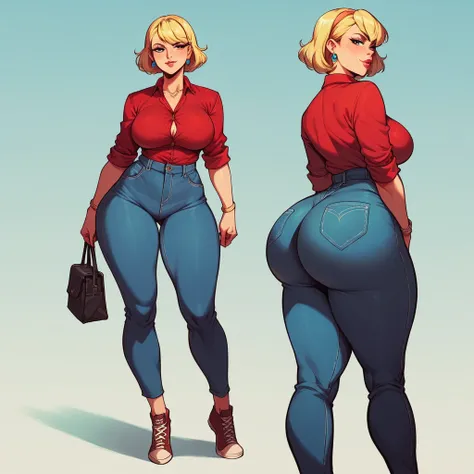 Mature woman Rita Loud , blonde red button down shirt tight pants ,breasts huge butt ,sexy random pose seductive and flirtatious long legs 