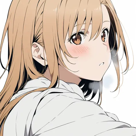 1 Girl, Asuna，Sword Art Online，，Solitary, Viewers, Pure white background，blush, Brown eyes,breathe, avatar，Half Body，Comic style without color，angle, masterpiece, best quality