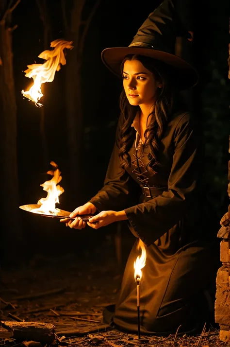 A witch casting a fire spell