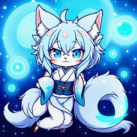 fox Light blue hair 　beast girl　indigo fur　fox beast girl　fox Light blue hair 　beast girl　indigo fur　fox beast girl　Wallpaper 4k,8k,highly detailled,,vivid colors,detailed kitsune with 9 tails,traditional Japanese artwork,tatami floor,beautiful cherry blos...