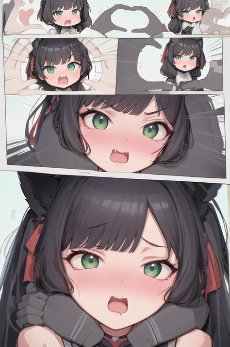 (masterpiece, highres, best quality:1.2), IncrsSnootChallenge, comic, 3koma, ADDBASE :o , karyl, low twintails, cat ears, hair bow, bangs, green eyes BREAK smiling, excited, karyl, low twintails, cat ears, hair bow, bangs, green eyes, BREAK (pov hands:1.4)...