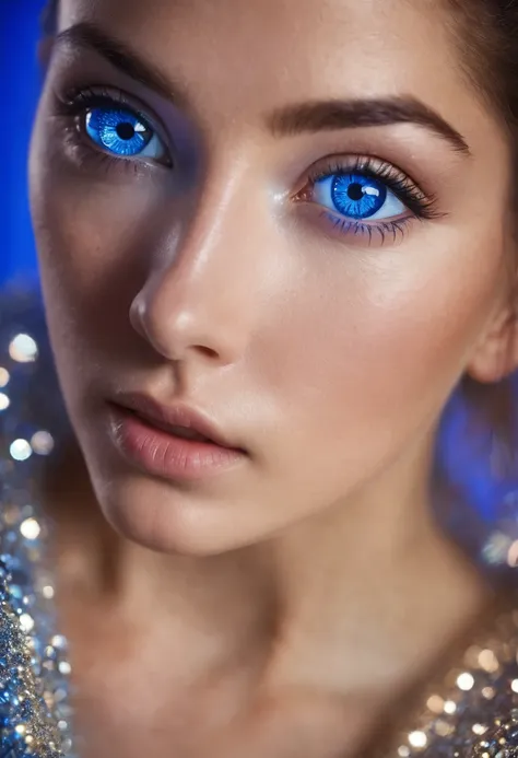 extreme closeup of an eye, blue eye, blue light, sparkling, macro photography shot on canon eos 5d mark 3