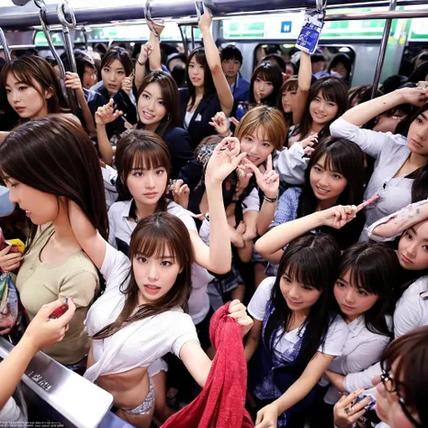 ultra hd、realisticな、crowded train only for high school girls　japanese schoolgirl　angle from below　group photo　5000 high school g...