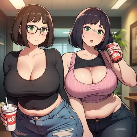 ((highres)), Masterpiece, high quality, best quality, beautiful, perfect lighting, detailed face, ultra cute face, ((1girl)), ((blush)), ((blush)), nervous, looking at viewer, skindentation, short brown hair, green eyes, jeans, tank top, thight clothes, fu...