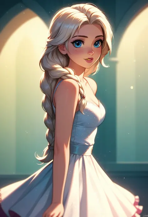 score_9,score_8_up,score_7_up,score_6_up, detailed soft lighting, cinematic film still casual elsa, (cute skirt and top, long ha...