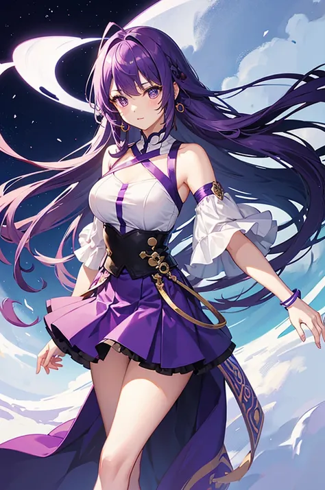 Cute girl with beautiful purple hair wearing a flowing Zario skirt.