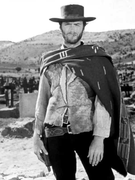 arafed man in a cowboy outfit and hat standing in a desert, style of a clint eastwood movie, clint eastwood, style jean giraud, clint eastwood as wolverine, sergio leone, spaghetti western, squinting at high noon, western film, [ western film ], the bad an...