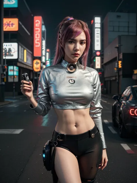 there is a woman standing on the side of the street, cyberpunk art by Yang J, trending on Artstation, realism, artwork in the style of guweiz, anime style. 8k, guweiz, realistic anime 3 d style, trending on cgstation, 🤤 girl portrait, hyper-realistic cyber...