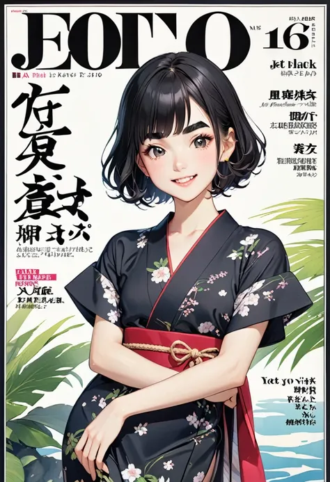 (fashion magazine cover:1.3),(magazine title of "edo mode"),(masterpiece, best quality:1.1),A gravure photo of a girl from the Edo period, with a model posing,bird symbol pattern yukata,open yukata,model posing,summer,whole body,BREAK.(16yo,detailed face,(...