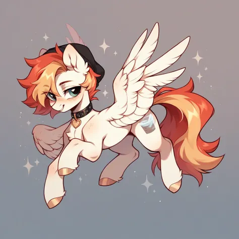 My little pony OC, wild pony, cuddly, masculine gender but with a somewhat feminine appearance, wearing a feminine outfit, femboy, full body, pegasus