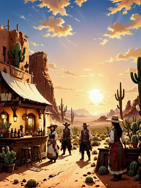 a picturesque role-playing scene，the majestic wild landscape of arizona is in the background。let&#39;s imagine，the endless deser...