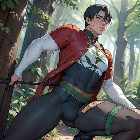 ((Naughty and sventurouss  Robin hood wearing lewd erotic clothes and tight tights showing his bulge line)),  ((bulge cock line inside tights)), gangbang, (robin hood inspired setting), NSFW, hentai, porn, ((inspired by Robin Hood: Men in Tights movie)), (...