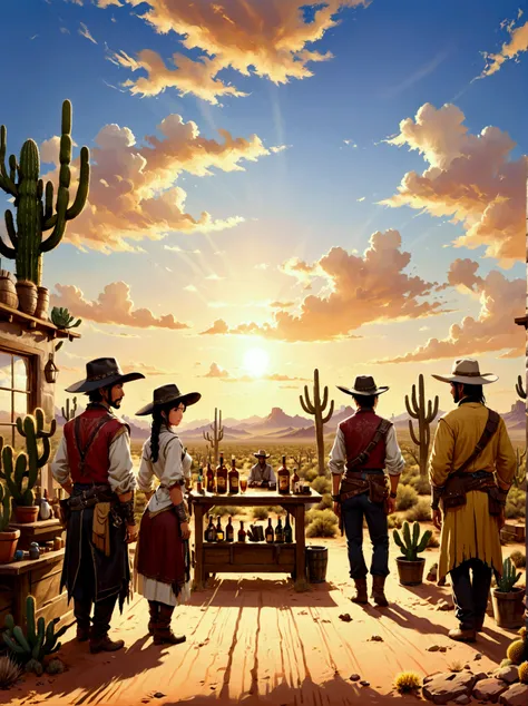 a picturesque role-playing scene，the majestic wild landscape of arizona is in the background。let&#39;s imagine，the endless deser...