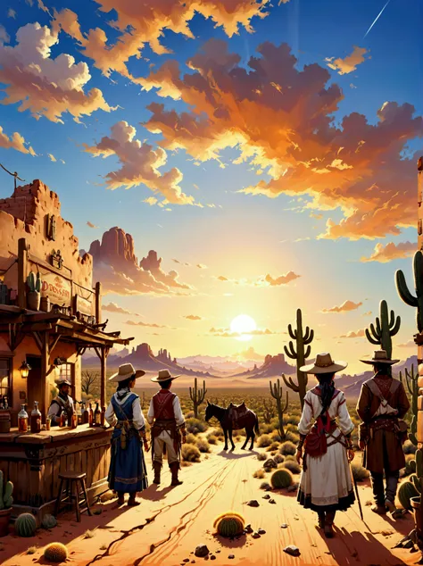 a picturesque role-playing scene，the majestic wild landscape of arizona is in the background。let&#39;s imagine，the endless deser...