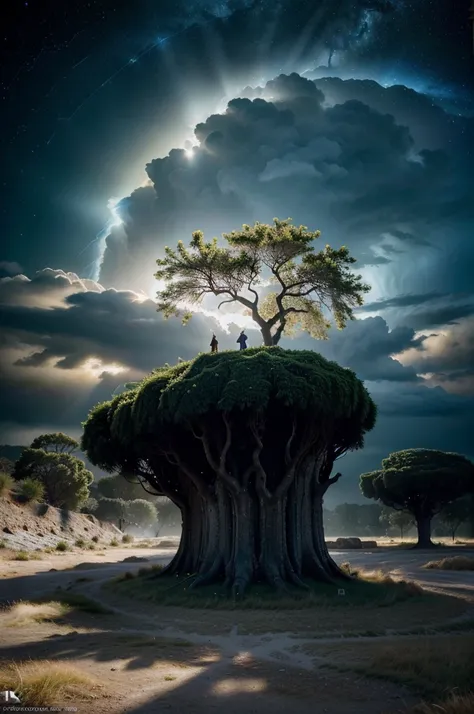 Surrealism, surrealistic, futurist, Surrealism Realm, Sky Surrealism, Celestial Tree, big tree, paisaje, panorama, Sky Heaven, naturey, palmtrees, Cedars, forst, Rivers of water, Thunder Light, Detailed Realistic FullHD Fotorrealism, Majestic, comely, fire...