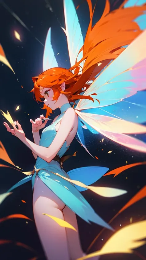 Fairy with orange hair, magical, pretty, wings