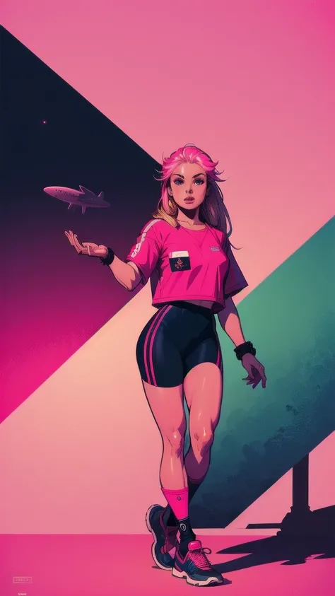 1monk warrior girl with pink techwear clothes, white long hair, laces, abstract vintage scifi background, art by Moebius