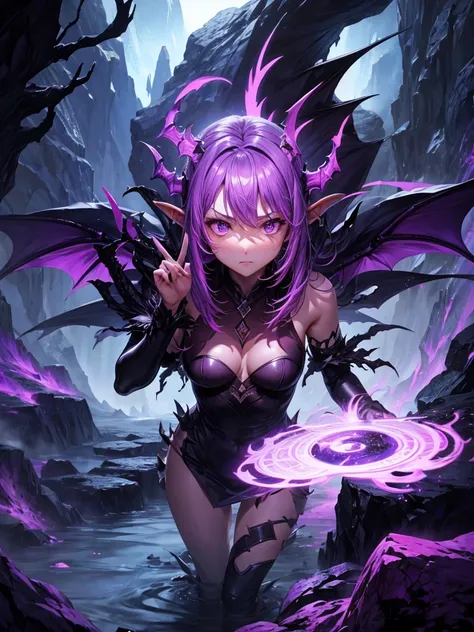 Dark cave deep purple fog corrupted dragon