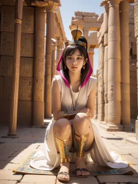 cute ancient egyptian princess、colorful temples of ancient egypt、the colorful streets of ancient egypt、artistic、detailed、hemp cl...