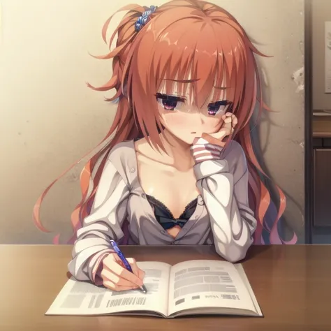 (Tabletop:1.0), (highest quality:1.4), (High resolution:1.2), From the side,Sharp contours,  boyish, highest quality, masterpiece,Glasses,Voice of the Heart,20-year-old woman,yandere,Big Breasts,Chest to chest,Lying face down,Upper Body,Ecstasy,blush,Squin...