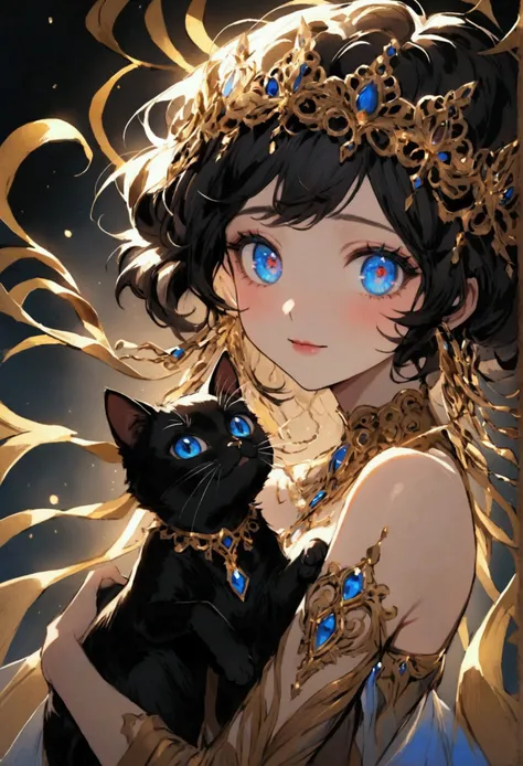 em tinta óleo 3.5D In a mesmerizing cascade of color and light, an enchanting anime girl Sensual sexyall black cats candroites viewers with her ethereal beauty afro marron neon sarada  her delicate features are framed by cascading locks of shimmering arrep...