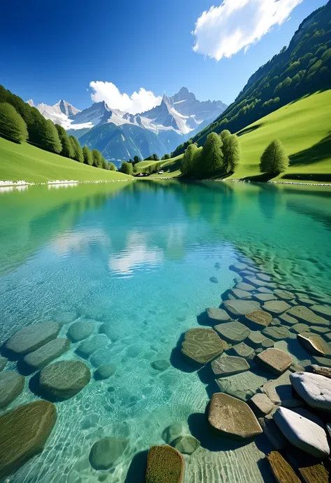 Swiss landscape、Clear, clean water、The Alps、Elegant landscape、Peaceful scenery、relaxation