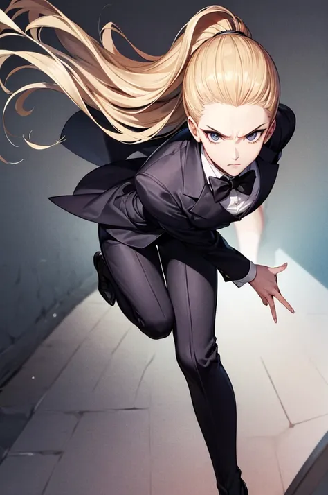 Suit and tie,Dynamic pose,A tense look,Death Note Style,Beautiful woman、solo